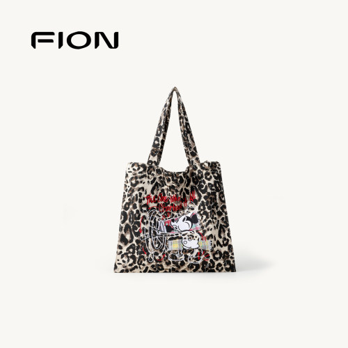 Fion/菲安妮米奇豹纹拼布购物袋软hobo新款卡通时尚高级单肩包包