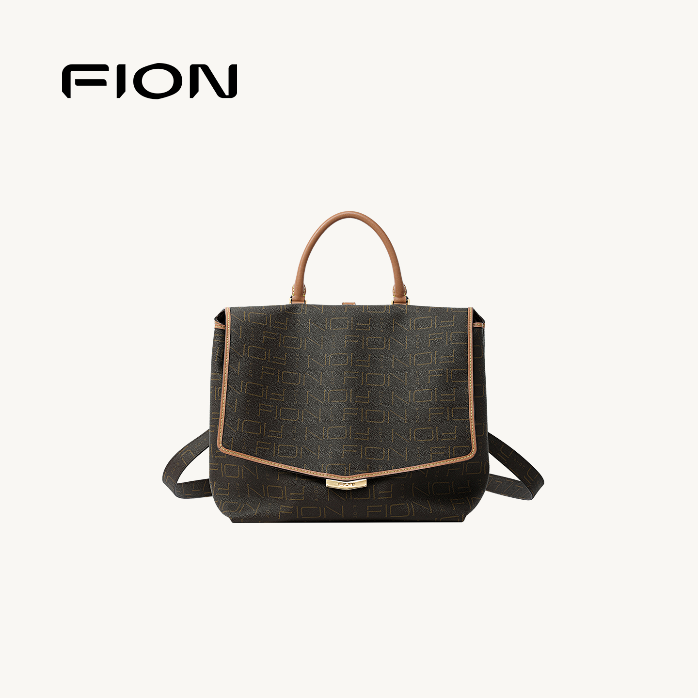 Fion/菲安妮老花双肩背包新款大容量女通勤复古小众高级斜挎包包