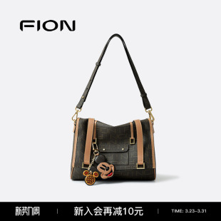 Fion 菲安妮迪士尼米奇邮差托特包复古老花通勤大容量单肩斜挎包