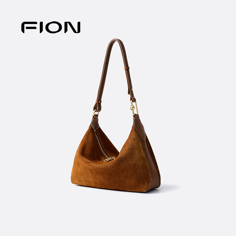 Fion/菲安妮真皮腋下包2025新款高级小众麂皮单肩hobo斜挎女包包