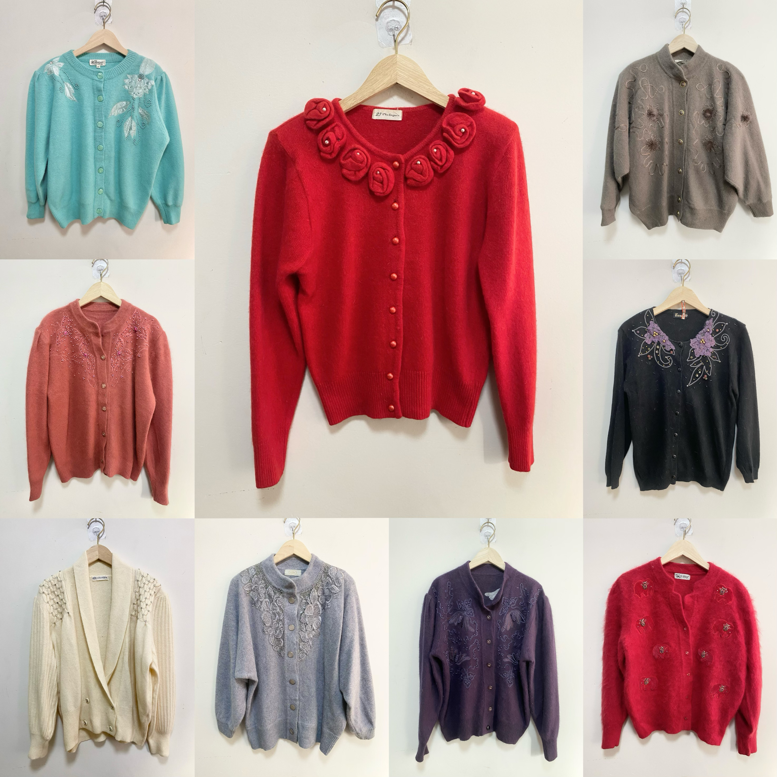 天天古着毛衣vintage日本保暖安哥拉兔开衫重工刺绣针织衫M06h