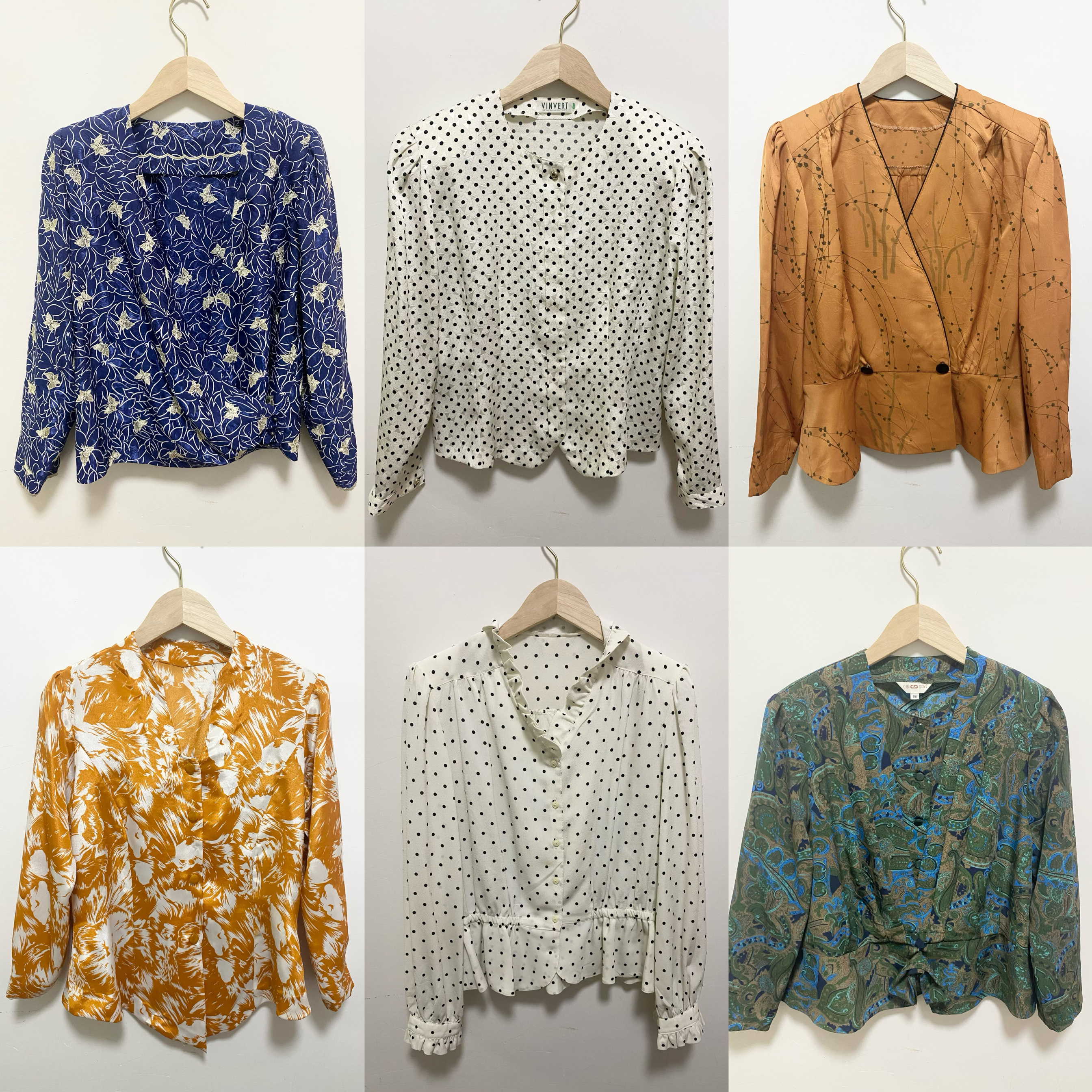 天天古着收腰气质衬衣外套vintage日制修身长袖昭和上衣衬衫A01l