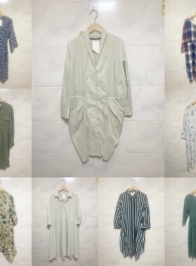 天天古着复古连衣裙vintage日本中长款收腰长衬衫裙春秋外套L15f