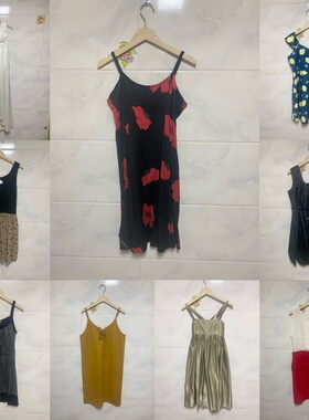 天天古着吊带连衣裙vintage日本复古无袖背心雪纺春夏中长裙L30z