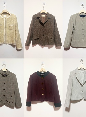 天天古着春秋女士西装vintage长袖复古格子小香风外套（XZ02）