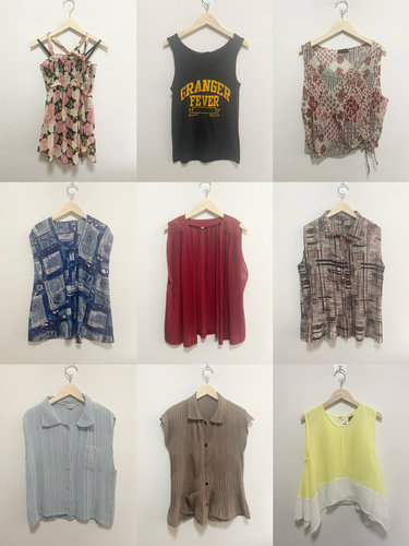 天天古着吊带上衣vintage日制三宅风褶皱背心外套港风衬衣S001