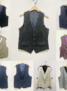 天天古着马甲vintage海外羊毛条纹马夹背心男女通穿休闲马夹MJ03f