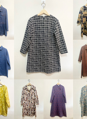 天天古着牛仔衬衫vintage日本春秋宽松大码中长款上衣连衣裙L15f