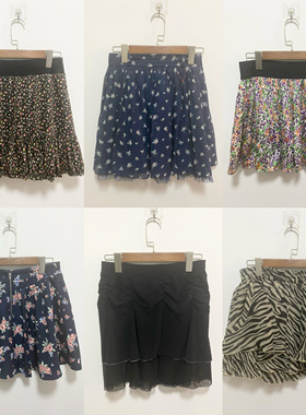 天天古着碎花半身裙vintage日本大裙摆甜美短裙奈奈风蛋糕裙D2k