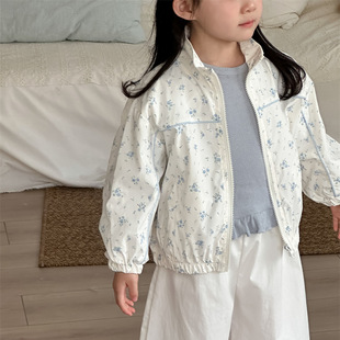 韩版2026春季新品儿童碎花拼条棒球服外套女童宝宝清新拉链开衫潮