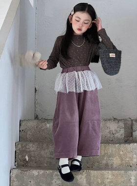 女童裤子2026秋季新款女宝韩系温柔气质穿搭超好看紫色条绒屁帘裤