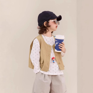 个性穿搭男童女童复古帅气背心马甲短款儿童宝宝棉麻加厚坎肩春秋