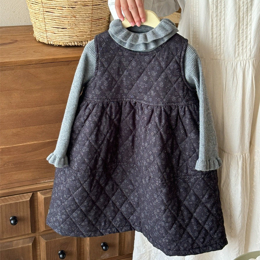 儿童背心裙2025冬季新品韩版洋气百搭森系连衣裙女童碎花棉裙子潮