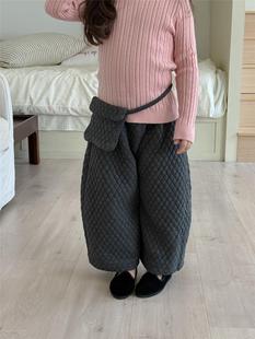 子厚实口袋系带夹棉裤 女童保暖洋气纯色裤 子潮 韩系秋冬装 2025新款
