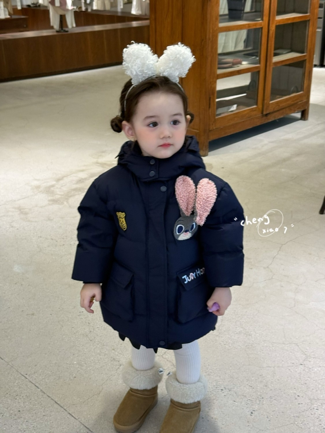 橙小七2025冬季新款兔子警官羽绒服藏青色羽绒服长款可爱羽绒服