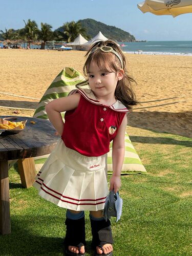 橙小七夏季学院风套装红色套装黑色套装