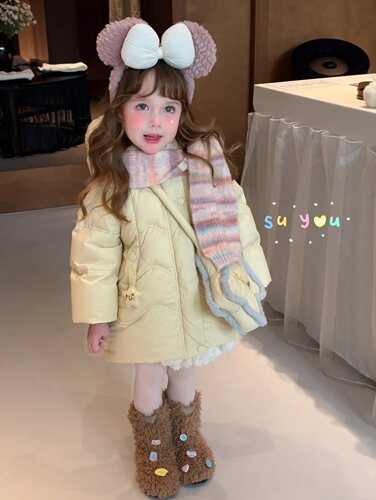 苏右2026冬星星背包羽绒服爆款羽绒服女童90白鸭绒羽绒服外套