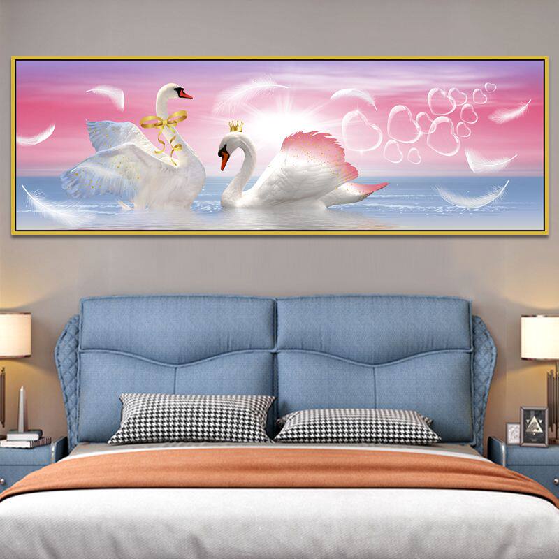 钻石画满钻魔方钻手工贴钻绣新款客厅卧室床头画两只天鹅心心相印