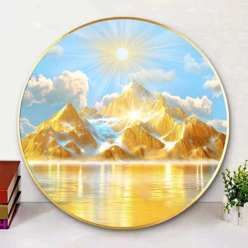 带框钻石画满钻魔方钻手工贴钻绣新中式客厅玄关圆形日照金山新款