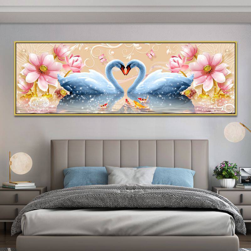 钻石画满钻魔方钻手工贴钻绣新款客厅卧室床头画两只天鹅心心相印