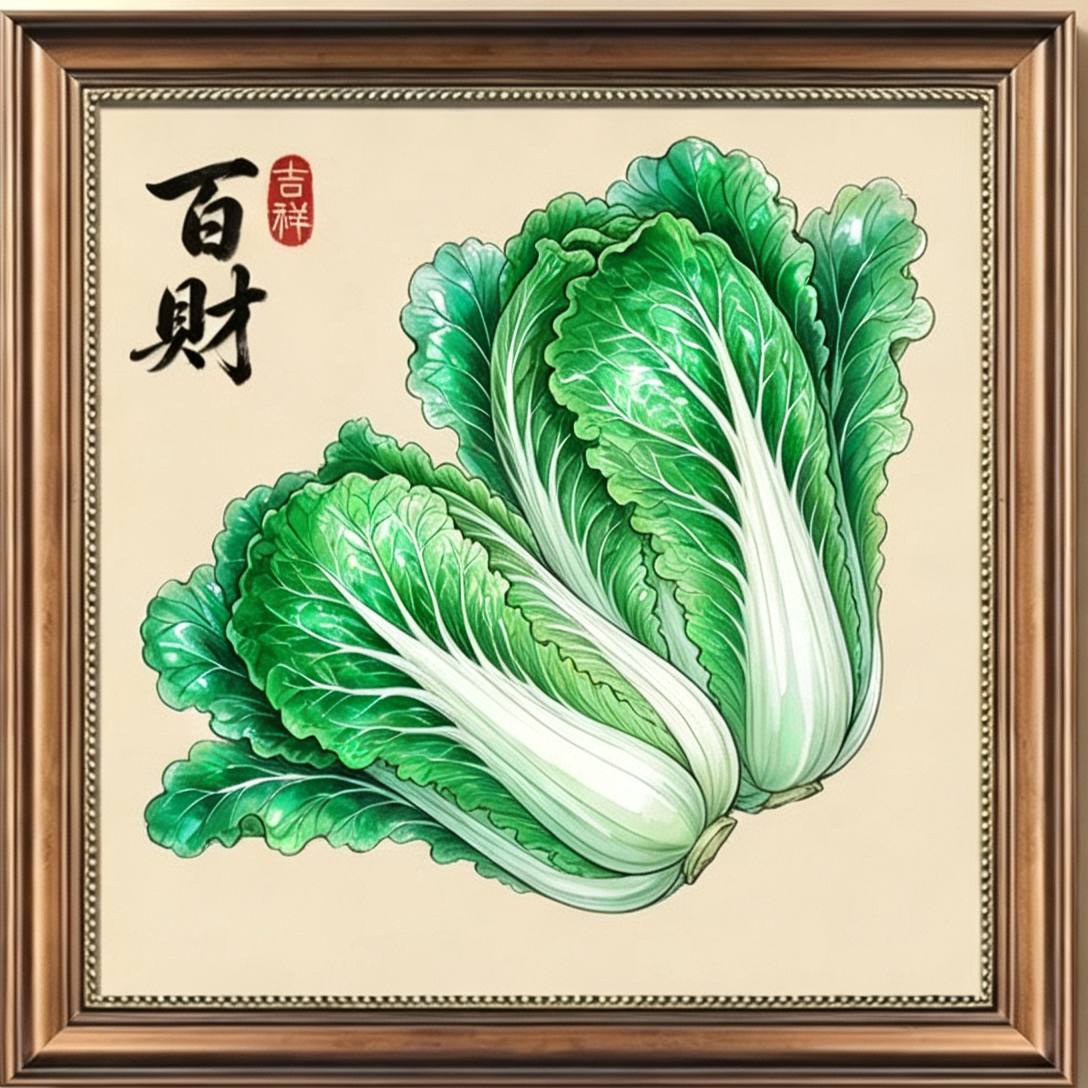带框钻石画满钻AB钻手工贴钻绣方钻客厅玄关方形白菜百财纳福新款图片