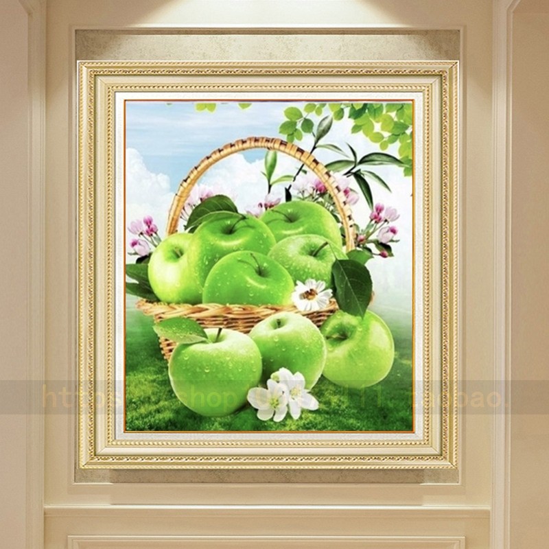 带框钻石画满钻粘贴砖石秀十字绣方钻新款现代客厅餐厅水果青苹果