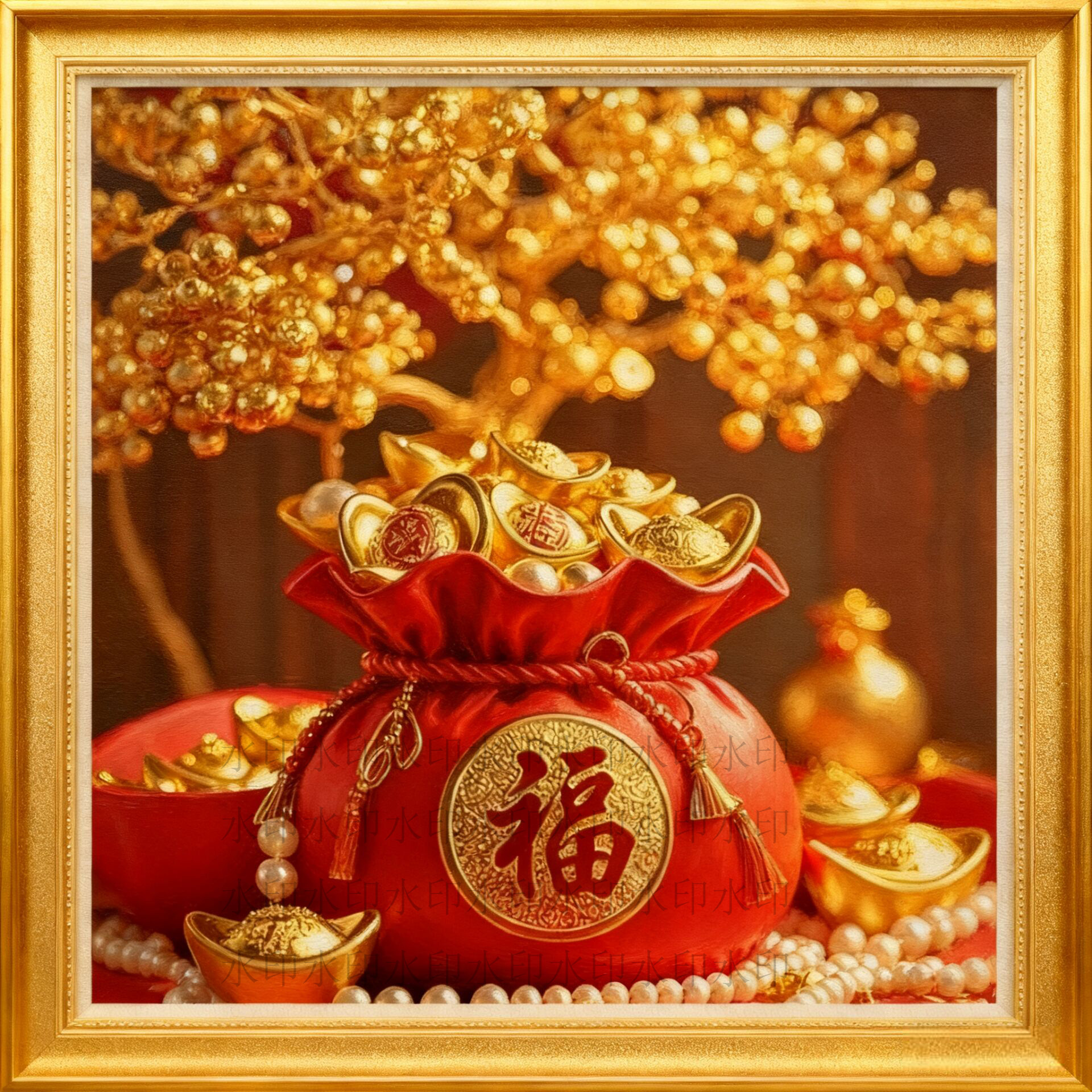 带框钻石画满钻方钻手工贴钻绣新客厅卧室玄关红色福袋发财树新款,居家布艺,钻石绣,淘宝优惠券,粉丝福利购,淘宝优惠卷