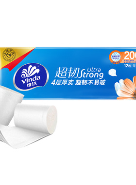 永辉优选超韧4层无芯卫生纸2000g12卷原生木浆厕纸卷纸