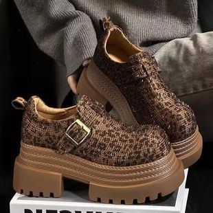 2025欧货小众水钻厚底豹纹松糕底增高大头鞋春秋季新款爆款单鞋女