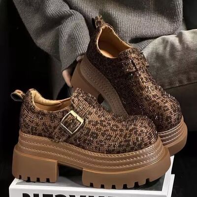 2025欧货小众水钻厚底豹纹松糕底增高大头鞋春秋季新款爆款单鞋女