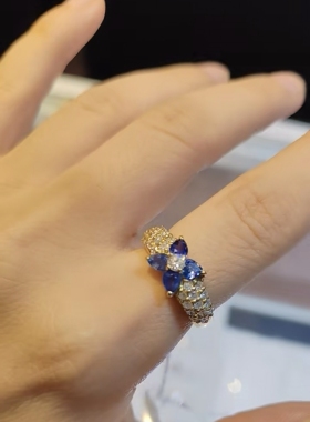 中古18k金蓝宝石钻石戒指
