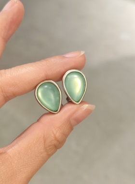 中古Vintage复古小清新碧绿色水滴耳夹