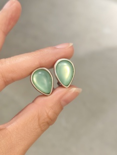 中古Vintage复古小清新碧绿色水滴耳夹