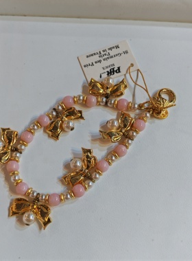 法国中古品牌打标粉色串珠全新未使用老库存手链