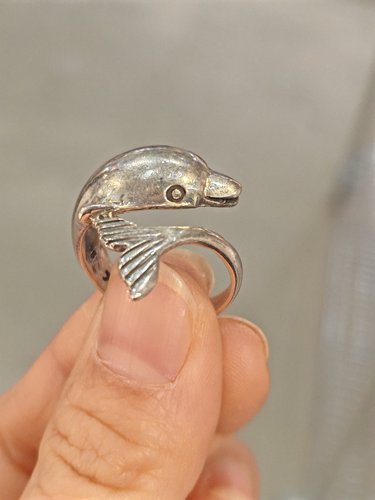 中古Vintage925银灵动海豚银鱼戒指