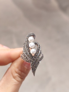 中古Vintage碌山打标珍珠925银个性 戒指