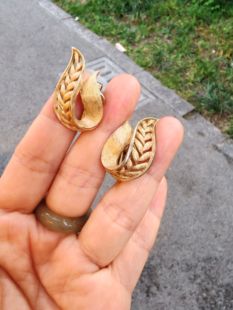 中古vintage Trifari皇冠标麦穗耳夹