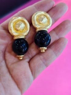 中古vintage镀厚金高级感黑金配色耳夹