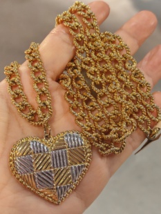 中古Vintage品牌打标爱心吊坠项链