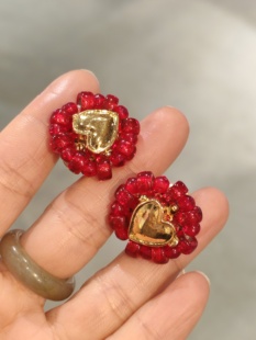 法国中古全新未使用老库存过年氛围红色耳夹耳环