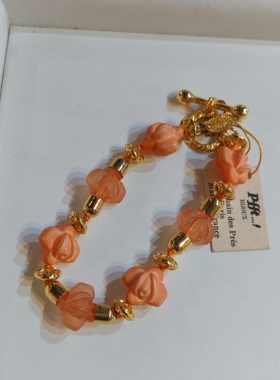 法国中古品牌打标全新未使用老库存橙玫瑰手链