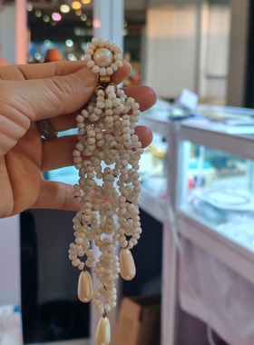 法国中古全新未使用老库存流苏耳坠耳夹