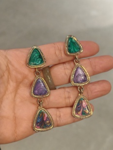 中古Vintage复古珐琅彩耳针耳坠