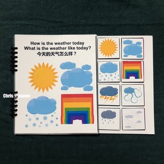 英语启蒙早教安静书素材打印DIY成品亲子Weather天气Busy粘贴互动