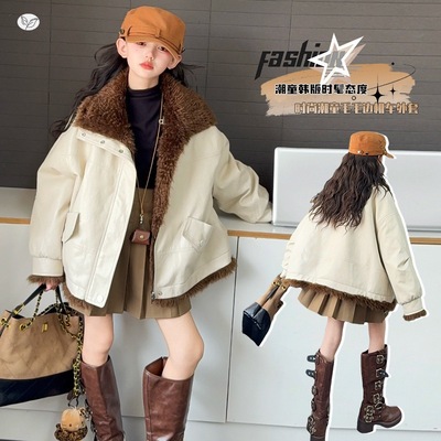 亲子装儿童加绒加厚皮毛一体外套2025新款男女童保暖棉服大衣夹克