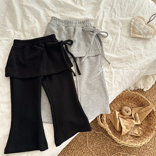 宝宝洋气侧绑带短裙休闲长裤 韩版 2025新款 喇叭裤 女童屁帘纯棉裙裤