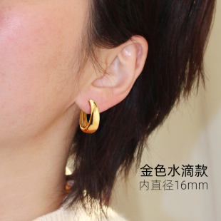 素圈水滴女士耳环圈圈耳扣镀黄金色耳圈耳饰女2026新款爆款高级感