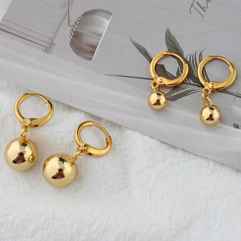 镀黄金色复古球球吊坠耳环 圆形豆豆短款耳坠高级感珠珠耳饰女夏