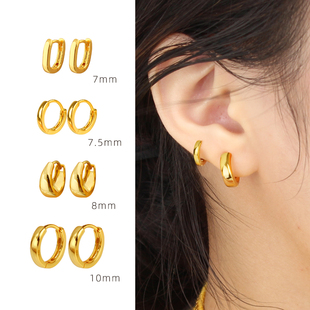 镀黄金色圈圈耳环女男圆圈款耳圈气质素圈耳饰2025新款爆款耳扣