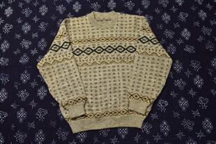 包邮 费尔岛日本产 复古民族雪柄镂空套头摩天轮羊毛衣hatt1747